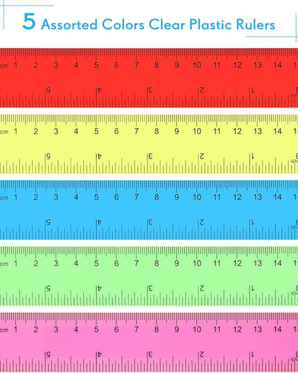 Zonon 50 Pcs 6 Inch/12 Inch Plastic Rulers Bulk Flexible Straight Rulers with Inches Centimeters First Day of School Gift Students Back to School Office Home Supplies (Colorful,6 Inch)