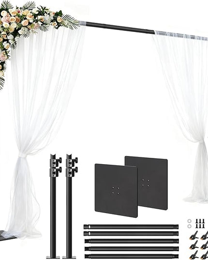 Backdrop Stand 6.5x10 ft Adjustable Photo Backdrop Stand Kit, Heavy Duty Pipe and Drape Photography Background Support with Flat Metal Base for Wedding, Party, Video Studio, Birthday, Black