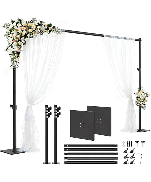 Backdrop Stand 6.5x10 ft Adjustable Photo Backdrop Stand Kit, Heavy Duty Pipe and Drape Photography Background Support with Flat Metal Base for Wedding, Party, Video Studio, Birthday, Black