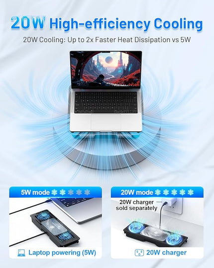Metfut Laptop Cooling Pad with Detachable Fan & Thermoelectric Cooler, Adjustable Height & Angle, 360 Rotation Base, Carbon Steel Framework, Ultra-Quiet & Super Sturdy for up to 15.6” Laptop