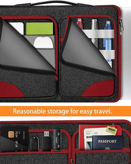 Hseok Laptop Case 15 15.6 16 inch Sleeve with Handle and Hidden Strap,Compatible with MacBook Pro 15.4 16, 360° Protective PC Briefcase with 4 Pockets for Laptop Accessory,Easy to Carrying,Red