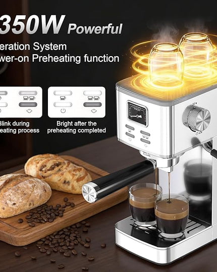 Espresso Machine 20 Bar, Compact Espresso Coffee Machine with Steam Milk Frother & 47oz Removable Water Tank, Hot Water Function for Home Cappuccino, Latte