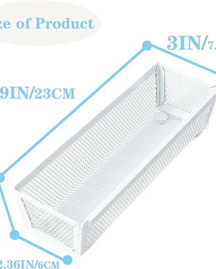 Mesh Tray Kitchen Drawer Utensil Cutlery Tray Office Supplies with Inter-locking Arm Drawer Dividers Organizer for Silverware, Flatware, Home,Office, School,Bedroom(9＂X3＂6pack) White