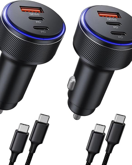 Car Charger for iPhone 16/16 Pro Max USB C Fast Charger,2Pack 90W 3-Port Charger Adapter for iPhone 16/16 Plus/16 Pro/16 Pro Max/15/14/Pro Max/AirPods4/ iPad Pro/Mini, (USB C to C Cable)