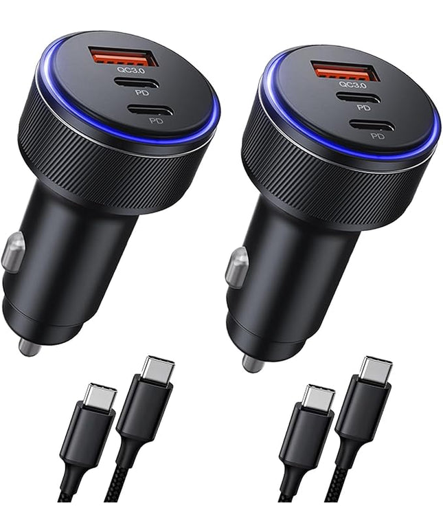 Car Charger for iPhone 16/16 Pro Max USB C Fast Charger,2Pack 90W 3-Port Charger Adapter for iPhone 16/16 Plus/16 Pro/16 Pro Max/15/14/Pro Max/AirPods4/ iPad Pro/Mini, (USB C to C Cable)