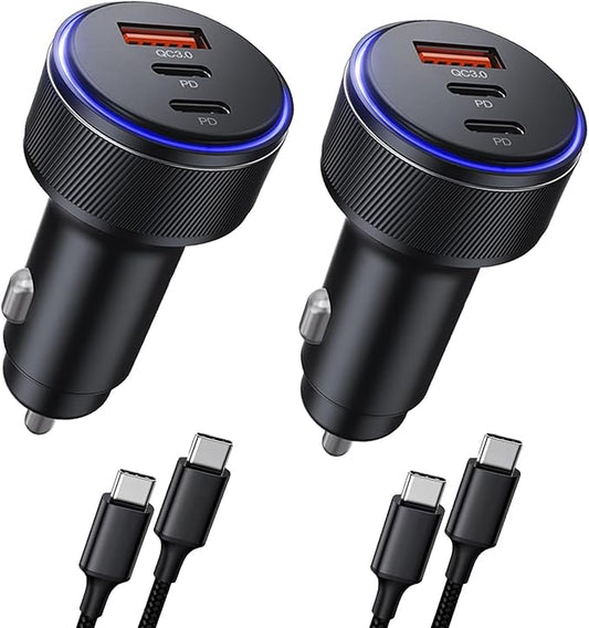 Car Charger for iPhone 16/16 Pro Max USB C Fast Charger,2Pack 90W 3-Port Charger Adapter for iPhone 16/16 Plus/16 Pro/16 Pro Max/15/14/Pro Max/AirPods4/ iPad Pro/Mini, (USB C to C Cable)