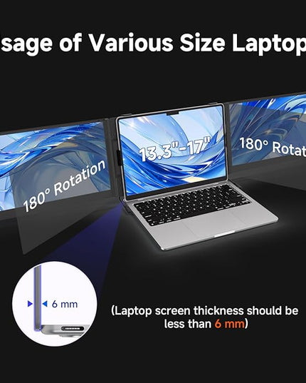 15.3" Laptop Screen Extender, 1200P FHD Ultra-Thin Triple Screen Laptop Monitor Extender, 100%sRGB Travel Portable Monitor for Laptops, Multi Screens Laptops Attachment Compatible with Windowss Mac