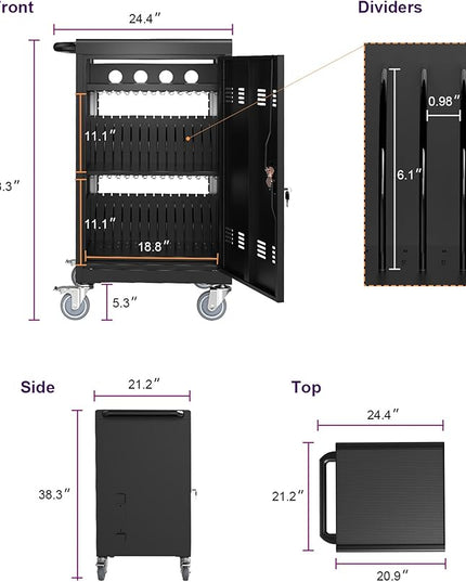Laptop and Tablet Storage Cart,with Combination Lock Mobile Charging Cabinet for Up to 30 Unit,with Charging Port Screen Size Up to 16.3",Charging Cart for Tablets,Laptops,Suitable for School,Business