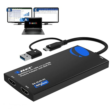 OREI SplitExtend 4K HDMI Splitter Extended Display for Dual Monitor - Multi-Monitor Display 3 Separate Screens - USB A & USB-C Adapter to HDMI 2.0, 4K@60hz, 90W PD Charger, DisplayLink MacOS, Windows