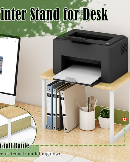 MARTY Printer Stand with Storage for Desk, Desktop Printer Stand Shelf Organzier for Home/Office Heavy Duty Printer Riser Under Desk Small Printer Table for Fax Machine Copier Scanner(Maple)