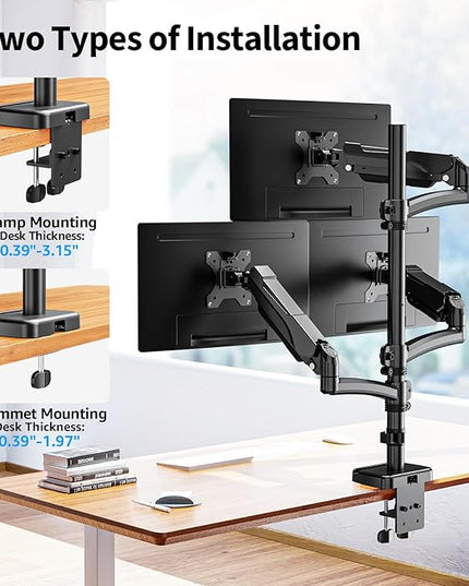 Triple Monitor Mount Fits Max 32" Computer Screen, Holds up to 17.6lbs Each Arm, 3 Monitor Desk Mount, Triple Stand with Tilt Swivel Rotation, VESA Mount 75/100mm