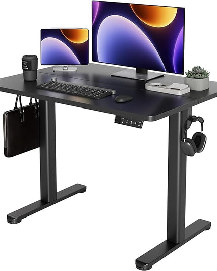 YDN Electric Standing Desk Adjustable Height, 40 x 24 Inches Stand up Desk with Cable Management, Home Office Desks with Splice Board & Black Frame, Black Top