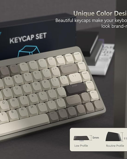 Womier Low Profile Keycaps - Shine Through PBT Key caps 60 65 75 100 Percent, Mechanical Keyboard Keycaps for Cherry Gateron MX Switches Keyboard - Khaki Grey