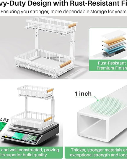 Pull out Cabinet Organizer, 1 Pack Under Sink Organizer, Slide out Metal Kitchen Cabinet Organizers Drawer Shelf, Sliding Storage Shelves for Kitchen Bathroom Pantry Closet Organization Rack(White)