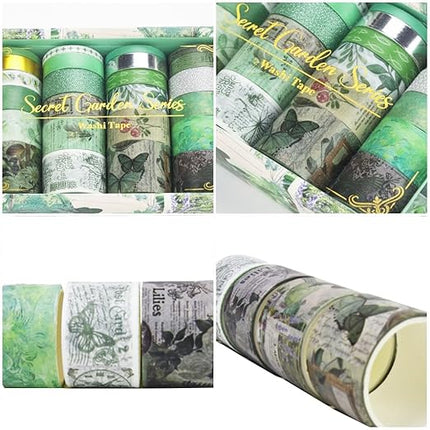 Sifaolp Washi Tape Set, 24 Rolls Vintage Washi Stickers, Assorted Sizes, for Junk Journal Scrapbook Tape, Bullet Journaling Scrapbooking Supplies, Planner Sticker DIY Craft DéCor (Green)