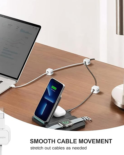 12 Pack Magnetic Cable Clip Organizer Cord Holder, Picozon Adhesive Cable Management, Wire Phone USB Charger Cable Holder, Keeper Organizer for Office Home Desktop Table - White