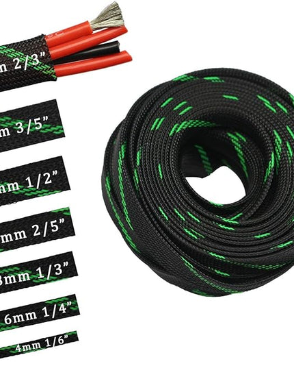 30ft PET Expandable Sleeving Wire Cable Sleeve (1/6", Green&Black)