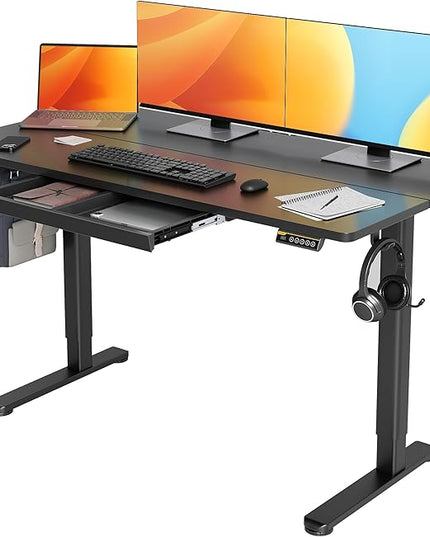 Claiks Standing Desk with Drawers, 55x24 Inch Electric Adjustable Height Stand Up Desk Computer Workstation, Black