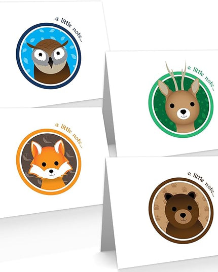 Quni Brand Forest Animals Note Card Set (24 Fold-over Cards and Envelopes)