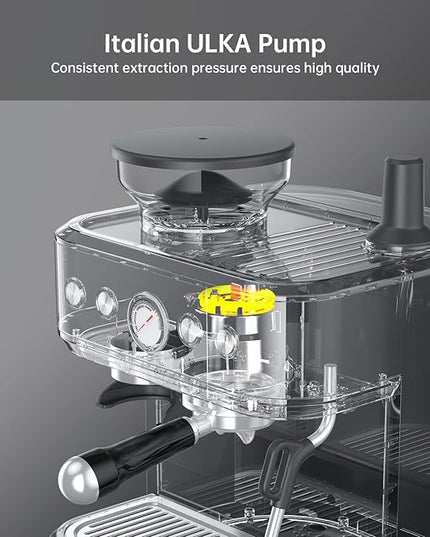 IDEALHOUSE Espresso Machine 3-in-1, Built-in Grinder and Milk Frother, Stainless Steel, 20 Bar Latte and Cappuccino Espresso Coffe Machine w/Automatic Milk Frothe & 95 Oz Water Tank for Office Cafe