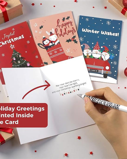 Thboxes 40 Pack Christmas Cards with Envelopes, 4x6 Inch Merry Christmas Cards, Funny Holiday Card with Envelopes & Stickers, 10 Assorted Designs Greeting Card for Xmas