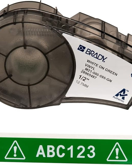 Brady Authentic (M21-500-595-GN) All-Weather Vinyl Label for Indoor/Outdoor ID, Lab and Equipment Labeling, White on Green- For M210, M210-LAB, M211, BMP21-PLUS and BMP21-LAB Printers, .5" W, 21' L