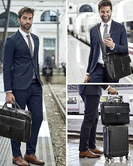 ESTARER Laptop Briefcase 15.6 Inch, Men’s Briefcase for Business/Travel, Leather Computer Office Work Bag, Water Resistant Laptop Bag, Black