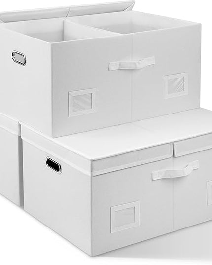 75 Quarts Extra Large Decorative Storage Bins with Lids, 3 Packs White Collapsible Storage Bins with Lids, Stackable Storage Bins Decorative Box Storage With Lid Extra Large