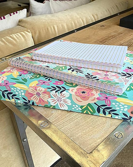 Steel Mill & Co Cute Green Mini Spiral Notebook, 8.25" x 6.25" Journal with Durable Hardcover and 160 Lined Pages, Mint Floral