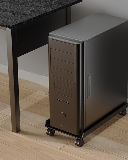 Computer Tower Stand, Ventilated Mobile CPU Stand Fits Most PC Tower, Steel Desktop CPU Holder with Rolling Caster Wheels, PC Floor Cart Riser for Gaming Office Desk Accessories