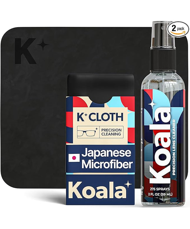 Koala Eyeglass Lens Cleaner Spray Kit | (1x) Glasses Cleaner Bottle + (1x) Microfiber Cloth | Alcohol Free Eyeglasses, Screen, and Camera Cleaning Kit | Made in USA (2 Piece Set)