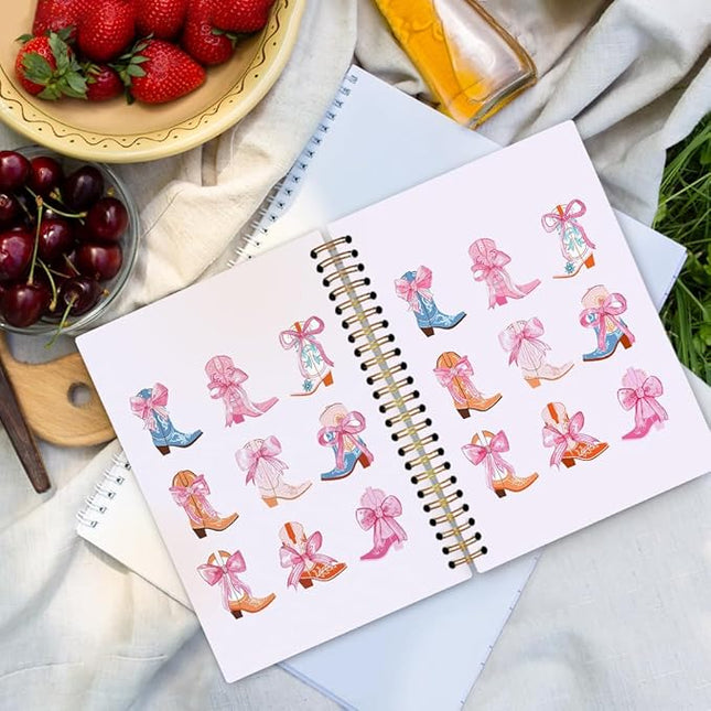 dvhdajed Coquette Western Spiral Notebook, Pink Cowgirl Boots Journaling Notebooks, Preppy Cowgirl Spiral Journal for Girls Women, Girly Western Office School Supplies Gifts, 5.5x8.3 In