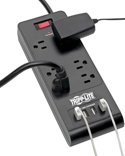 Tripp Lite Home Office Surge Protector with USB Charging, 6 Outlet Surge Protector Power Strip, 4 USB Ports, 6ft Cord, 900 Joules, Black (TLP664USBB)
