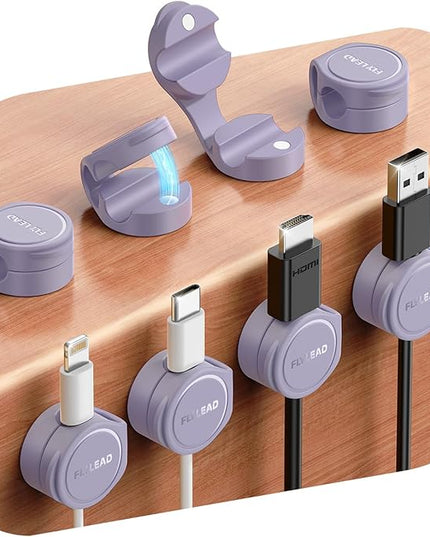 8-Pack Silicone Cord Organizer Magnetic Cable Clips, Adhesive Cable Management Under Desk Wire Hider, FLYLEAD Desktop Cable Organizer for Phone, Office Workspaces Desk Organization Home Accessories