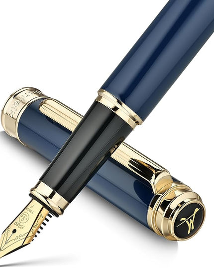 MCNTEIK 317 Fountain Pen,Stunning Luxury Piano Lacquer,18K Gilded Nib(Fine),Gorgeous 24K Gold Finish, Ink Converter,Best Gift for Men&Women-Elegant,Executive,Nice Pens for Writing, BU-F