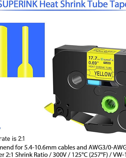 3 Pack Compatible for Brother Ptouch HSe-641 HSe641 HS-641 HS641 17.7mm Black on Yellow Heat Shrink Tube Tape use in PT-D400 PT-D600 PT-E300 PT-E500 P710BT Label Maker (0.69''x 4.92ft)