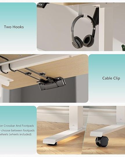 48 x 24 inch Electric Standing Desk Adjustable Height with 4 Wheels, 4 Memory Height Settings, 2 Headphone Hook, Home Office Desk, Splice Board Oak