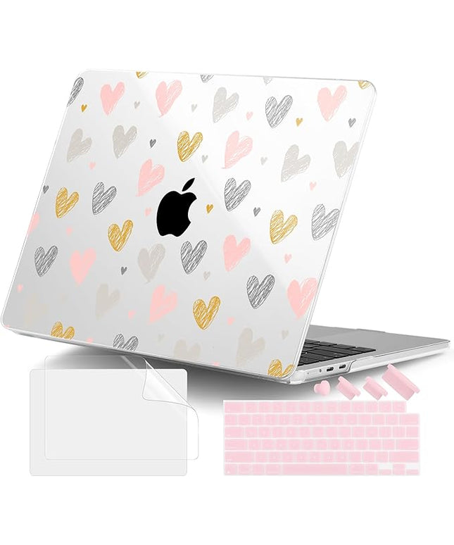 DONGKE for M4 MacBook Air 13.6 Inch Case 2025 2024 2023 2022 Model A3240 A3113 A2681 M3 M2 Chip, Plastic Hard Shell Case Cover with Touch ID for MacBook Air 13 Inch M4 - Hearts