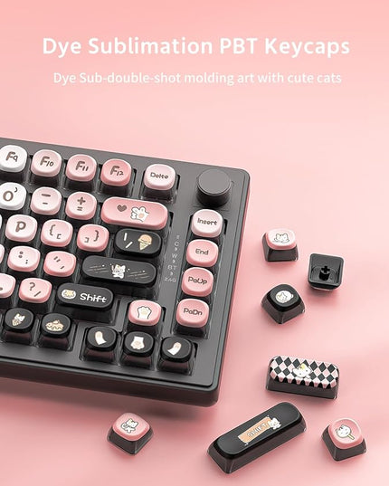 MOA Profile Keycaps - Cute Kitten Theme, PBT Key caps Dye-Sublimation, Custom 131 Keys Set for Cherry Gateron MX Switches Mechanical Keyboard