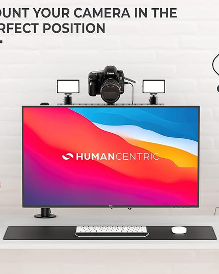 HumanCentric DSLR Monitor Mount Large, Desk Camera Mounting, Light Webcam, Microphone Shelf for Monitor VESA Arm, Replace Clamp Tripods, 100x100mm Patterns, Aluminum, Hardware Included