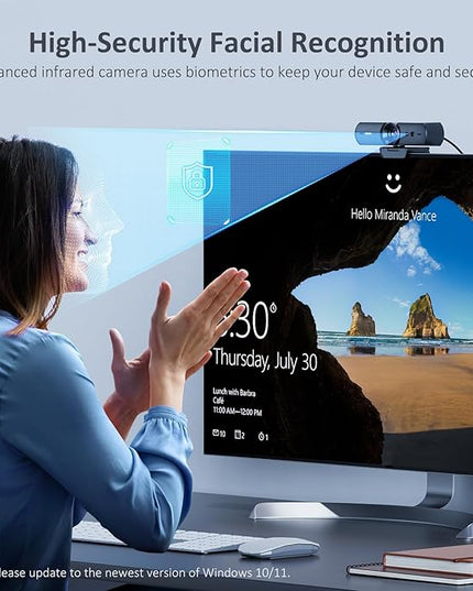 NexiGo HelloCam, 1080P Webcam with Windows Hello, True Privacy, Automatic Electronic Shutter, Computer Camera, Microphone, Facial Enhancement, HD USB Web Cam