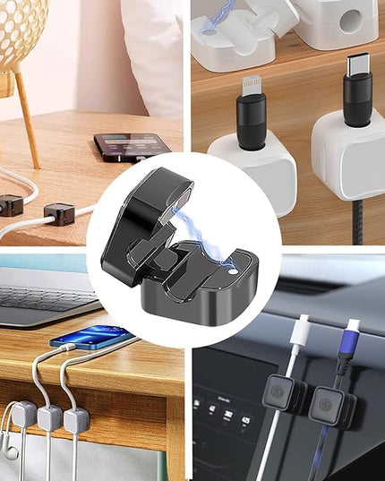 IFNOW 12 Pack Magnetic Cable Clips Cord Organizer White Self Adhesive Cord Holder Under Desk Cable Management for Home,Office,Car,Desk,Nightstand