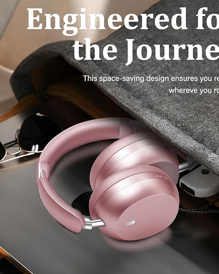 Wentronic Y04 Bluetooth Headphones Active Noise Cancelling Wireless Over Ear Headphones 48 Hours Playtime High Sound Quality Foldable Headphones with Soft Ear Cushion for Travel - Pink