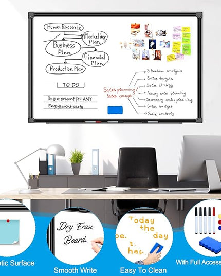 H-Qprobd 36"x24" White Board for Wall Double-Sided Magnetic Dry Erase Board with Black Aluminum Frame, Presentation Whiteboard Suitable for Home, Office, Classroom & Kitchen
