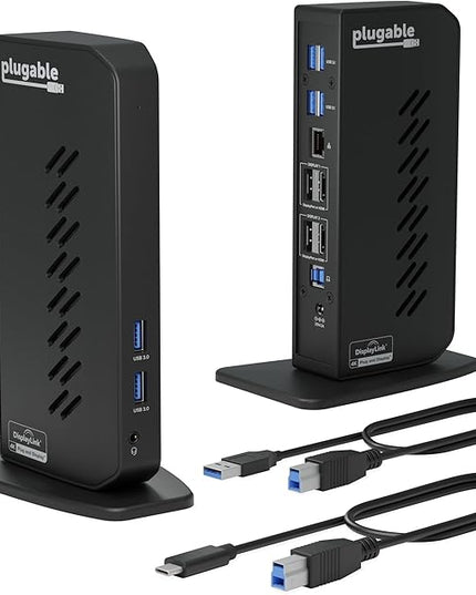 Plugable Dual DisplayPort & HDMI Docking Station - USB 3.0 & USB-C Laptop Dock for Dual Monitors, DisplayLink, Mac (Driver Required), ChromeOS & Windows, Gigabit Ethernet and Audio (UD-6950Z)
