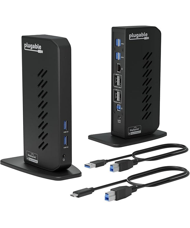 Plugable Dual DisplayPort & HDMI Docking Station - USB 3.0 & USB-C Laptop Dock for Dual Monitors, DisplayLink, Mac (Driver Required), ChromeOS & Windows, Gigabit Ethernet and Audio (UD-6950Z)