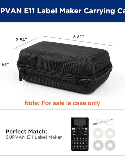 SUPVAN E11 Nylon Hard Protective Travel Case, Waterproof Shockproof Scratch Resistant Carrying Case for E11 Label Maker and Tapes, External Hard Drive, Power Bank, Cell Phone, Cable