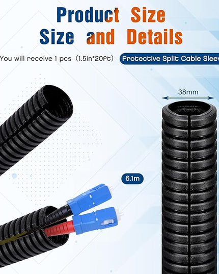 Sasylvia 1.5'' x 20 ft Split Wire Loom Cord Protector Tubing Split Conduit Protector Tubing Convoluted Tube Flexible Electrical Wire Cover Protective Sleeves(Black)