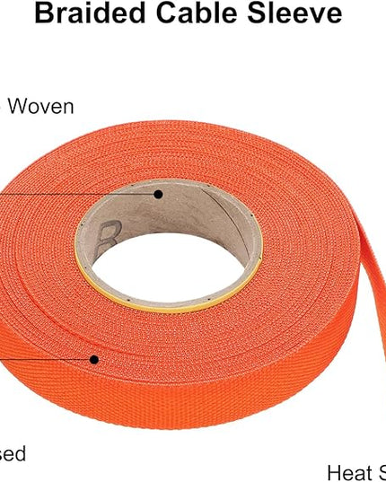 MECCANIXITY Braided Cable Sleeves Heat Shrinkable Fabric Sleeving, 1/2" 40ft Orange 2:1 Ratio Heat Shrinkable Cord Protector for Harness Cable, Network Cable Protection, Cable Management