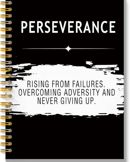 Perseverance Quotes Motivational Notebook Journal, Inspirational Gifts for Women Men, Gifts for Employees, Motivational Office Notebooks for Work, Black Hardcover Spiral Notebook 5.5x8.3